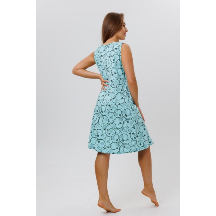 Сорочка женская из кулирки без рукавов голубая Цветы Kuzina