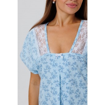 Сорочка  женская       из кулирки     с коротким рукавом  голубая  Прованс Kuzina