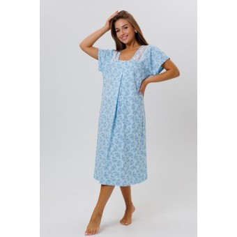 Сорочка  женская       из кулирки     с коротким рукавом  голубая  Прованс Kuzina