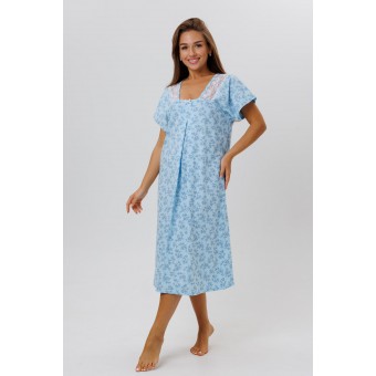 Сорочка  женская       из кулирки     с коротким рукавом  голубая  Прованс Kuzina