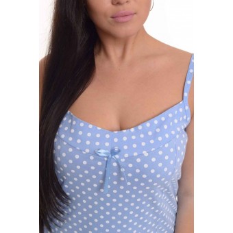 Сорочка  женская       из кулирки     на бретелях  голубая  Горох Kuzina