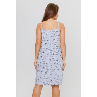 Сорочка  женская       из кулирки     на бретелях  серая  Птицы Kuzina