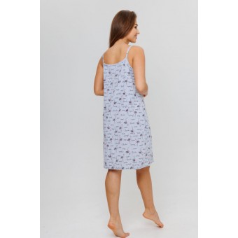 Сорочка  женская       из кулирки     на бретелях  серая  Птицы Kuzina