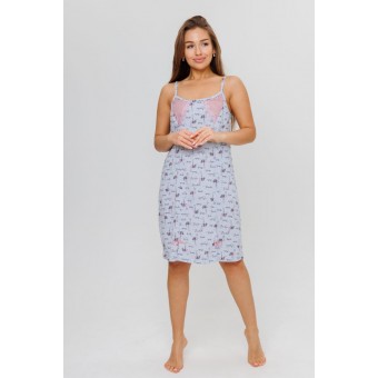 Сорочка  женская       из кулирки     на бретелях  серая  Птицы Kuzina