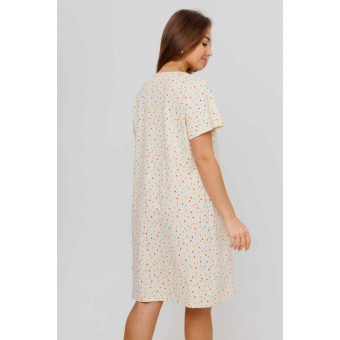 Сорочка  женская       из кулирки     с коротким рукавом  бежевая  Геометрия Kuzina