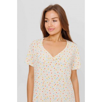 Сорочка  женская       из кулирки     с коротким рукавом  бежевая  Геометрия Kuzina