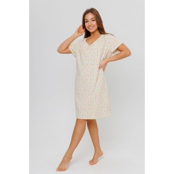 Сорочка  женская       из кулирки     с коротким рукавом  бежевая  Геометрия Kuzina