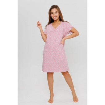 Сорочка  женская       из кулирки     с коротким рукавом  розовая  Растения Kuzina