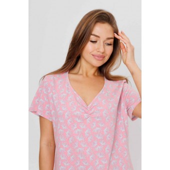Сорочка  женская       из кулирки     с коротким рукавом  розовая  Растения Kuzina