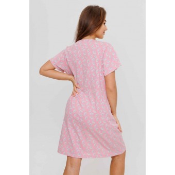 Сорочка  женская       из кулирки     с коротким рукавом  розовая  Растения Kuzina