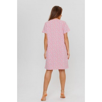 Сорочка  женская       из кулирки     с коротким рукавом  розовая  Растения Kuzina