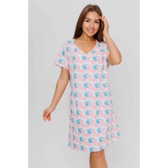 Сорочка  женская       из кулирки     с коротким рукавом  Молочный  Рисунок Kuzina  