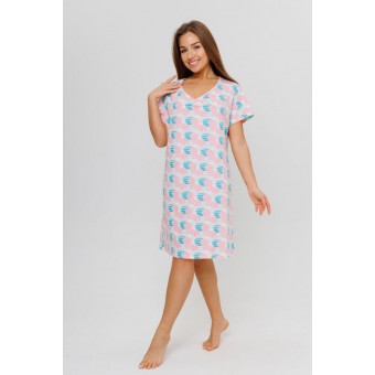 Сорочка  женская       из кулирки     с коротким рукавом  Молочный  Рисунок Kuzina  