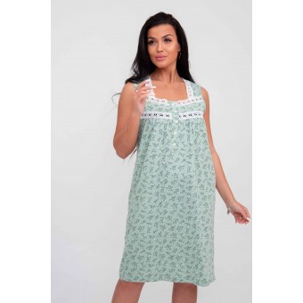 Сорочка  женская       из кулирки     без рукавов  зеленая  Веточки Kuzina