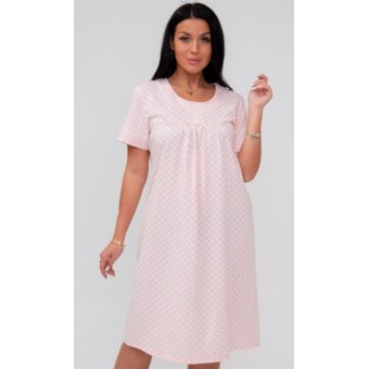 Сорочка  женская       из кулирки     с коротким рукавом  розовая  Горох Kuzina  