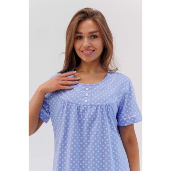 Сорочка  женская       из кулирки     с коротким рукавом  синяя  Горох Kuzina