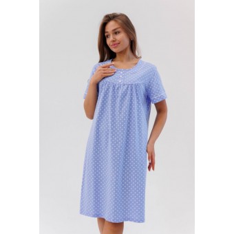Сорочка  женская       из кулирки     с коротким рукавом  синяя  Горох Kuzina
