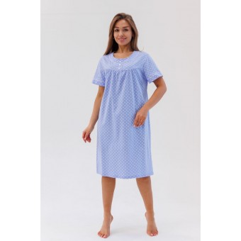 Сорочка  женская       из кулирки     с коротким рукавом  синяя  Горох Kuzina