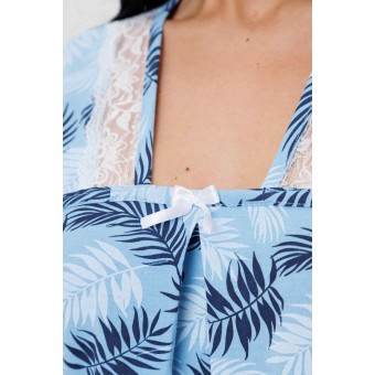 Сорочка  женская       из кулирки     с коротким рукавом  Голубой, Синий  Листья Kuzina