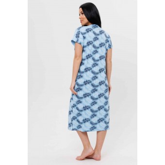 Сорочка  женская       из кулирки     с коротким рукавом  Голубой, Синий  Листья Kuzina