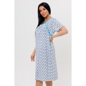 Сорочка  женская       из кулирки     с коротким рукавом  Белый, Голубой  Растения Kuzina