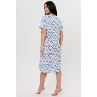 Сорочка  женская       из кулирки     с коротким рукавом  Белый, Голубой  Растения Kuzina