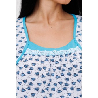 Сорочка  женская       из кулирки     с коротким рукавом  Белый, Голубой  Растения Kuzina