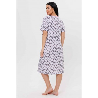 Сорочка  женская       из кулирки     с коротким рукавом  Белый, Розовый  Растения Kuzina