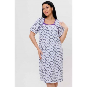 Сорочка  женская       из кулирки     с коротким рукавом  Белый, Фиолетовый  Растения Kuzina