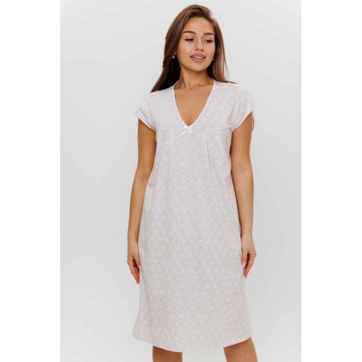 Сорочка женская из кулирки с коротким рукавом Молочный Горох Kuzina