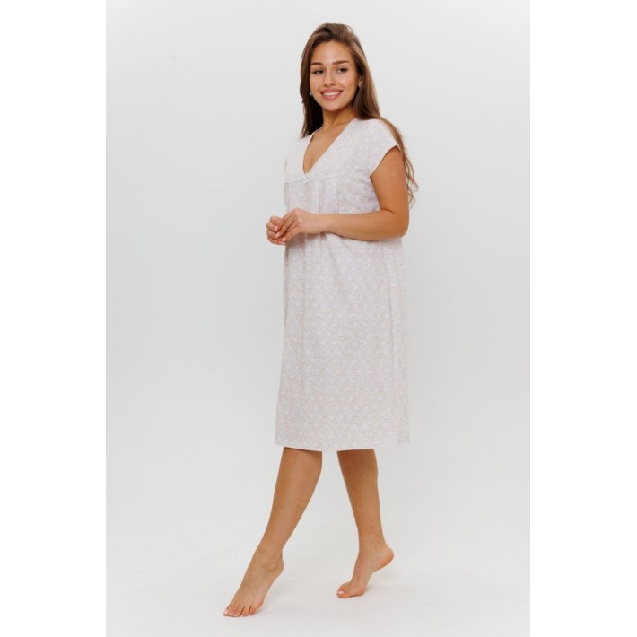 Сорочка женская из кулирки с коротким рукавом Молочный Горох Kuzina