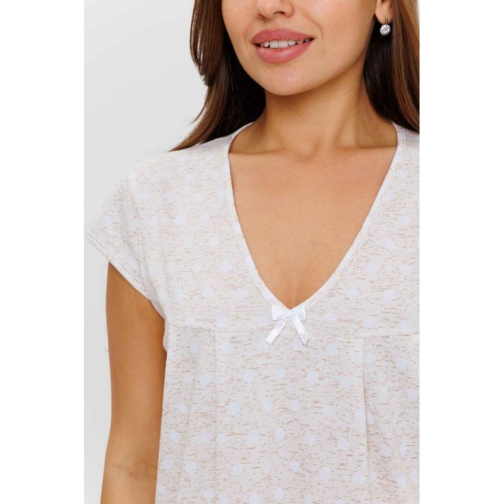 Сорочка женская из кулирки с коротким рукавом Молочный Горох Kuzina