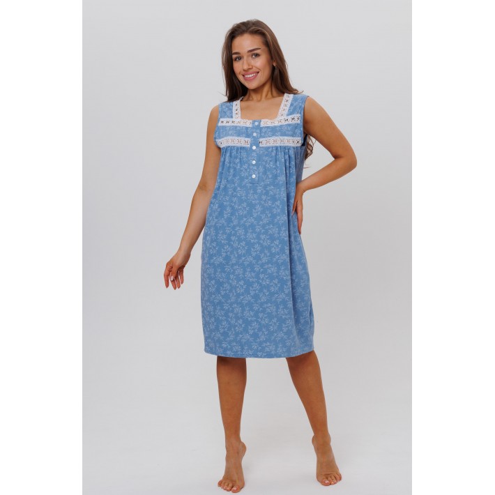 Сорочка женская из кулирки без рукавов синяя Kuzina