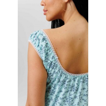 Сорочка  женская       из кулирки     без рукавов  Светло-голубой  Цветы Kuzina
