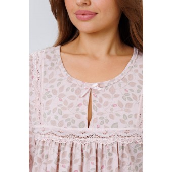 Сорочка  женская       из кулирки     с коротким рукавом  розовая  Листья Kuzina