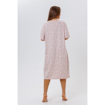 Сорочка  женская       из кулирки     с коротким рукавом  розовая  Листья Kuzina