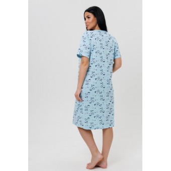 Сорочка  женская       из кулирки     с коротким рукавом  голубая  Цветы Kuzina