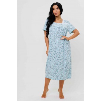Сорочка  женская       из кулирки     с коротким рукавом  Светло-голубой  Цветы Kuzina