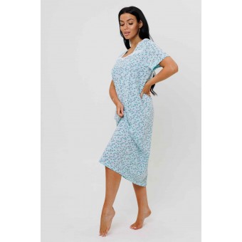 Сорочка  женская       из кулирки     с коротким рукавом  Светло-голубой  Цветы Kuzina