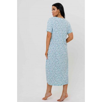 Сорочка  женская       из кулирки     с коротким рукавом  Светло-голубой  Цветы Kuzina