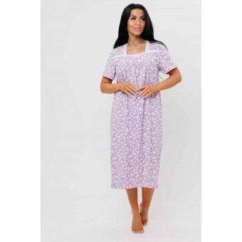 Сорочка  женская       из кулирки     с коротким рукавом  розовая  Цветы Kuzina