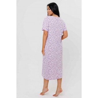 Сорочка  женская       из кулирки     с коротким рукавом  розовая  Цветы Kuzina