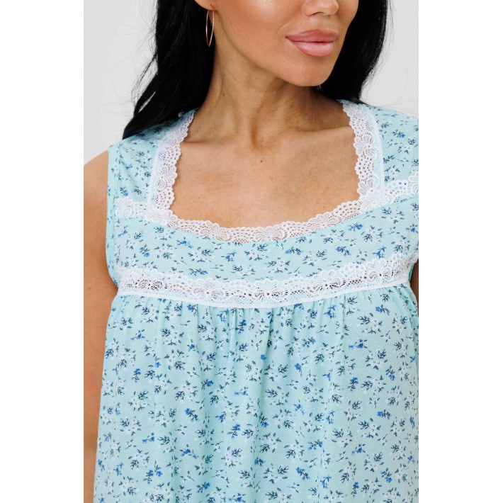 Сорочка женская из кулирки без рукавов Светло-голубой Цветы Kuzina