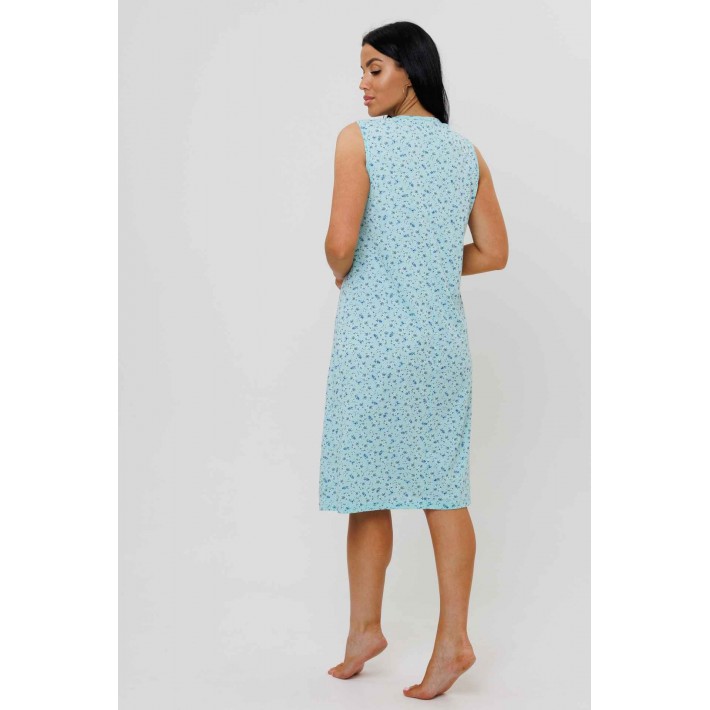 Сорочка женская из кулирки без рукавов Светло-голубой Цветы Kuzina