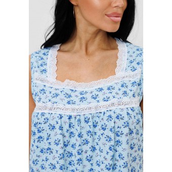 Сорочка  женская       из кулирки     без рукавов  голубая  Цветы Kuzina