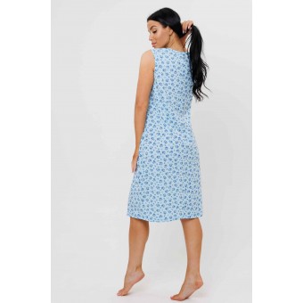 Сорочка  женская       из кулирки     без рукавов  голубая  Цветы Kuzina