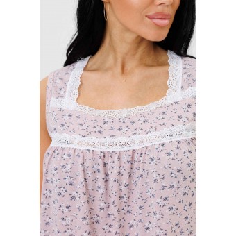 Сорочка  женская       из кулирки     без рукавов  розовая  Цветы Kuzina
