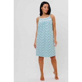 Сорочка  женская       из кулирки     на бретелях  Светло-голубой  Цветы Kuzina