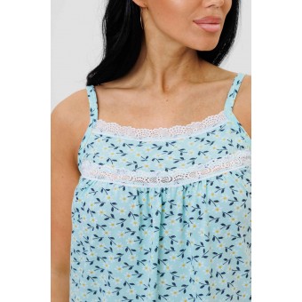 Сорочка  женская       из кулирки     на бретелях  Светло-голубой  Цветы Kuzina