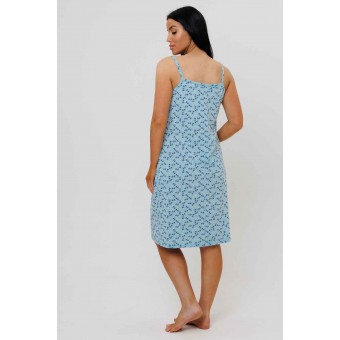 Сорочка  женская       из кулирки     на бретелях  голубая  Цветы Kuzina